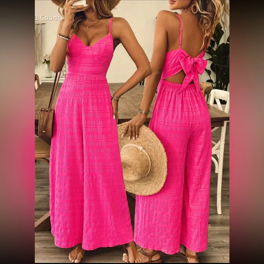 Elegant Bow Jumpsuit Wide Leg Boutique New Black - Picture 7 of 10